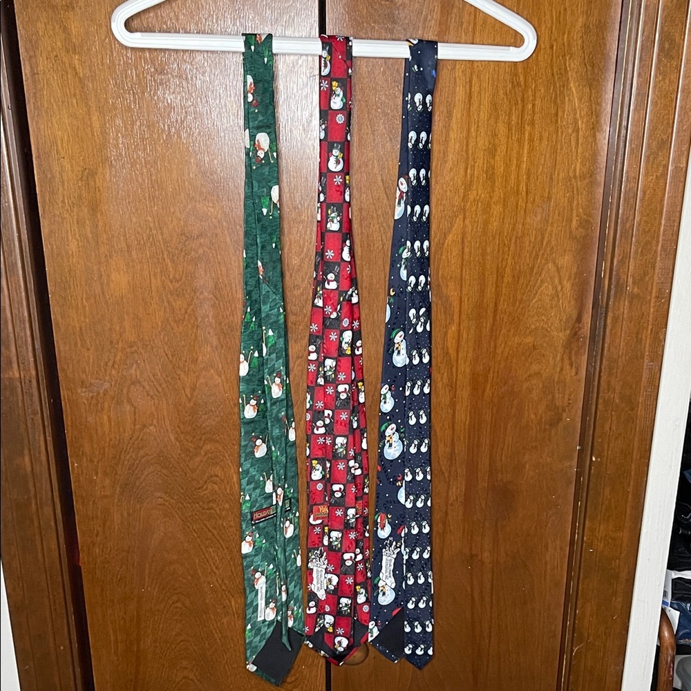 Hallmark Festive Snowman Ties Lot / Bundle - Blue, Red, Green - Picture 3 of 3